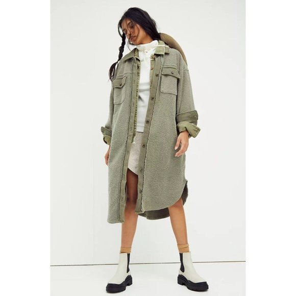NEW FREE PEOPLE women's Long Ruby Jacket Dirty Olive size L
